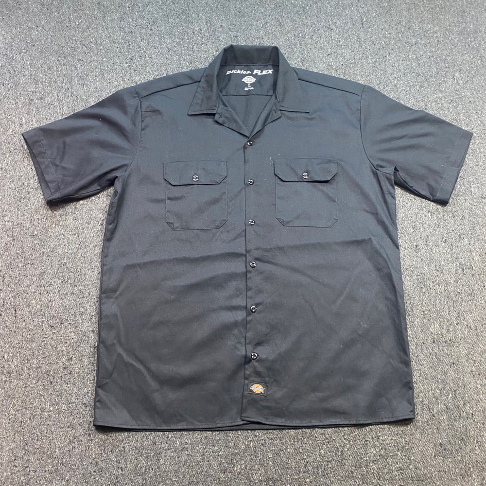 Dickies Flex Work Shirt Sz L Mens Black Skater Streetwear SS Button Down